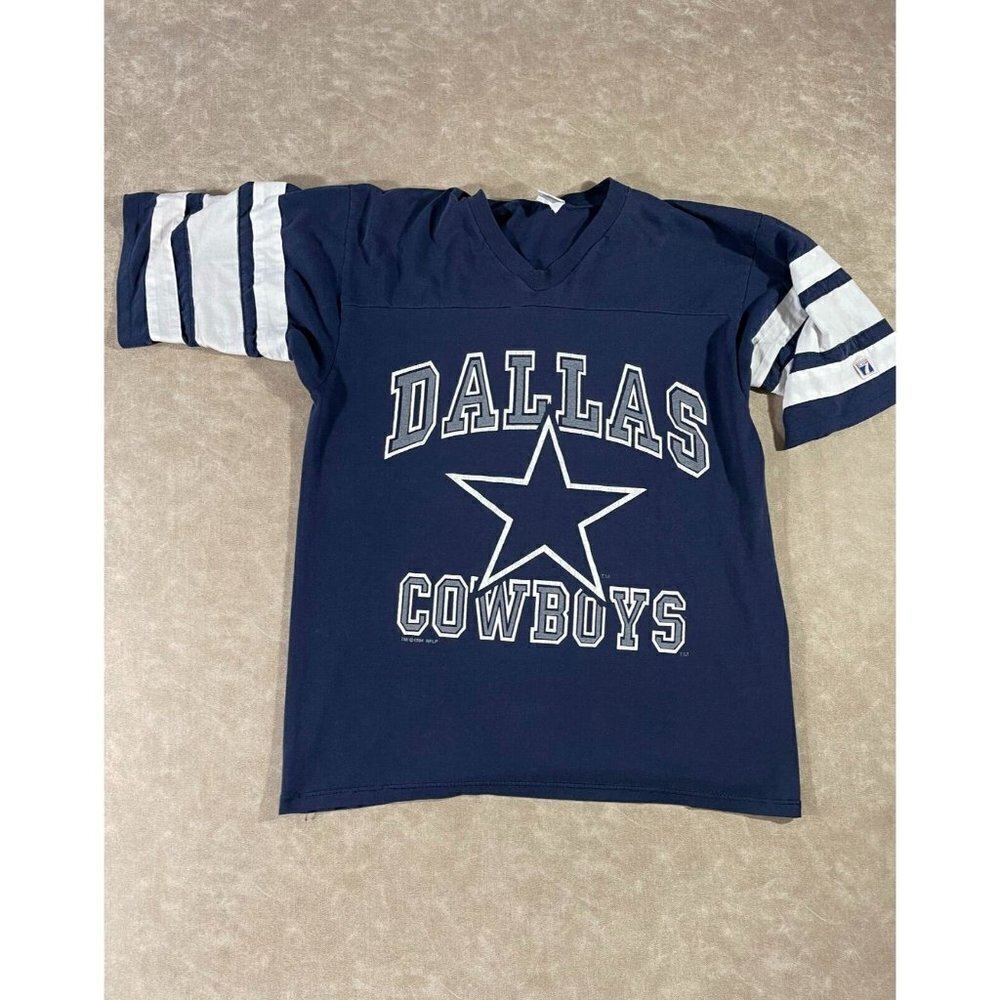 Vintage Logo 7 Men's Dallas Cowboy 1994 T Shirt V Neck Short Sleeve Navy Blue L